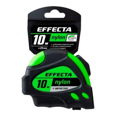 Рулетка Effecta Nylon 10м/25 мм с магнитом, автостопом, лентой нейлон 581025 в Рыбинске