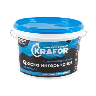 Краска В/Д интер супербелая 3кг (1) Krafor (син) в Рыбинске